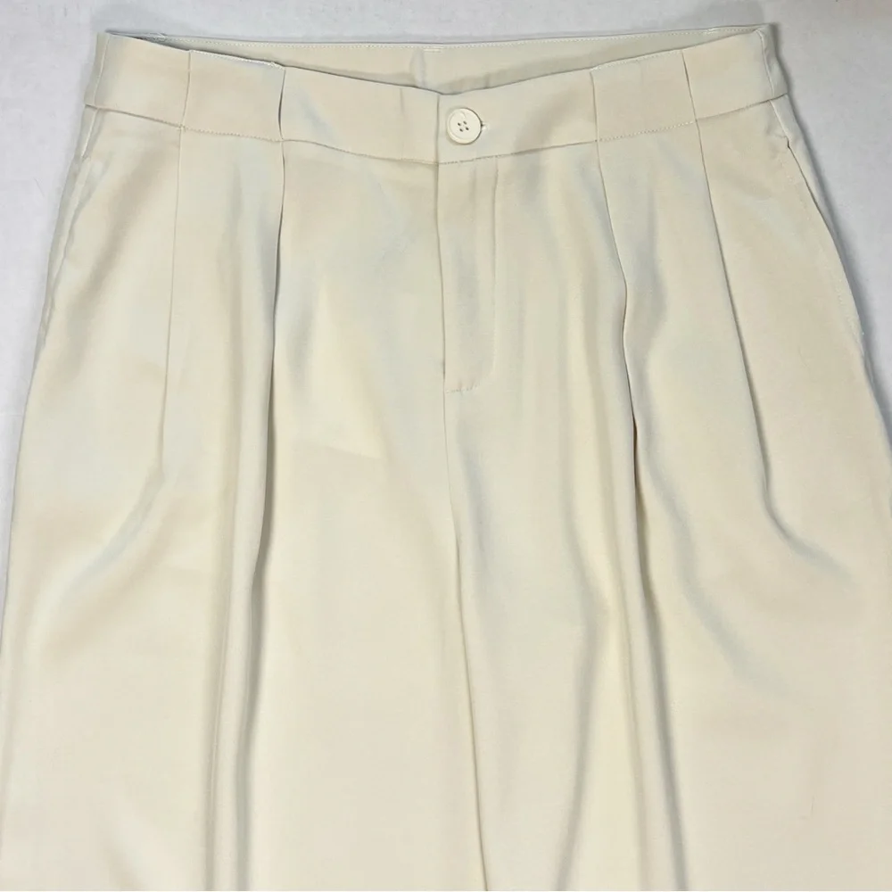 CIDER Women’s Size L Beige High Waist Pleated Wide Leg Pants Trousers Career
